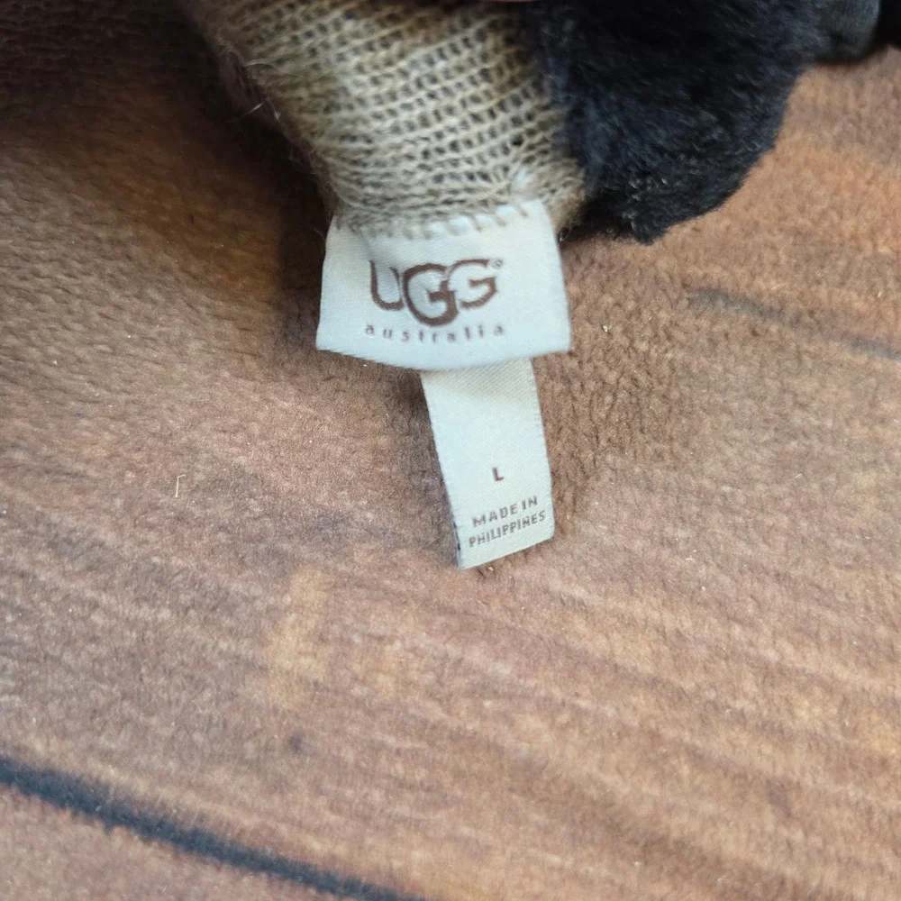 UGG Gloves Womens Large Black Excellent Shearling Trim Suede Winter Accessory